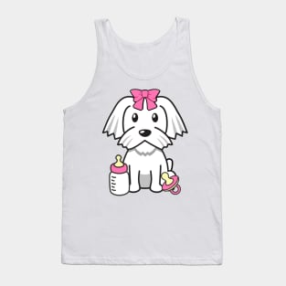 cute baby white dog wears a pink ribbon Tank Top